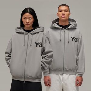 Yohji Yamamoto ADIDAS Y-3 Light Gray Zip Hoodie with Black Logo